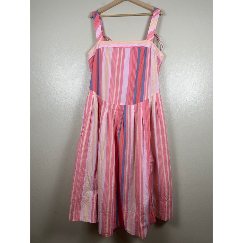 Free People Women's XL Midi‎ Dress Strawberry Combo Pink Striped Cotton NEW